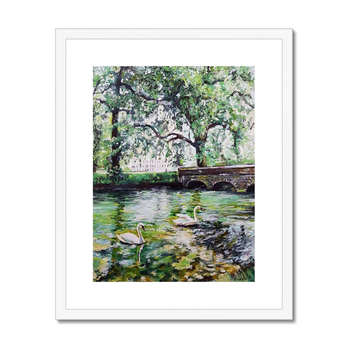 Green Pond Swans | Print Prints Harriet Lawless Artist england 16"x20" / 41x51cm White Frame