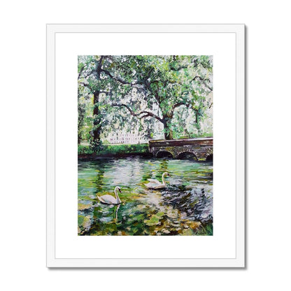 Green Pond Swans | Print Prints Harriet Lawless Artist england 16"x20" / 41x51cm White Frame