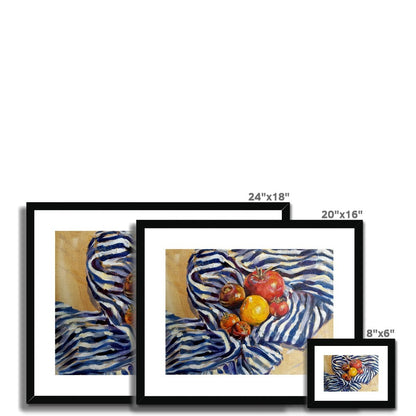 Heritage Tomatoes On Blue Stripes | Print Prints Harriet Lawless Artist fruit still life 20"x16" / 51x41cm Natural Frame