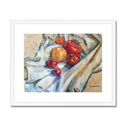 Heritage Tomatoes On White Cloth, 2 | Print Prints Harriet Lawless Artist fruit still life 20"x16" / 51x41cm White Frame