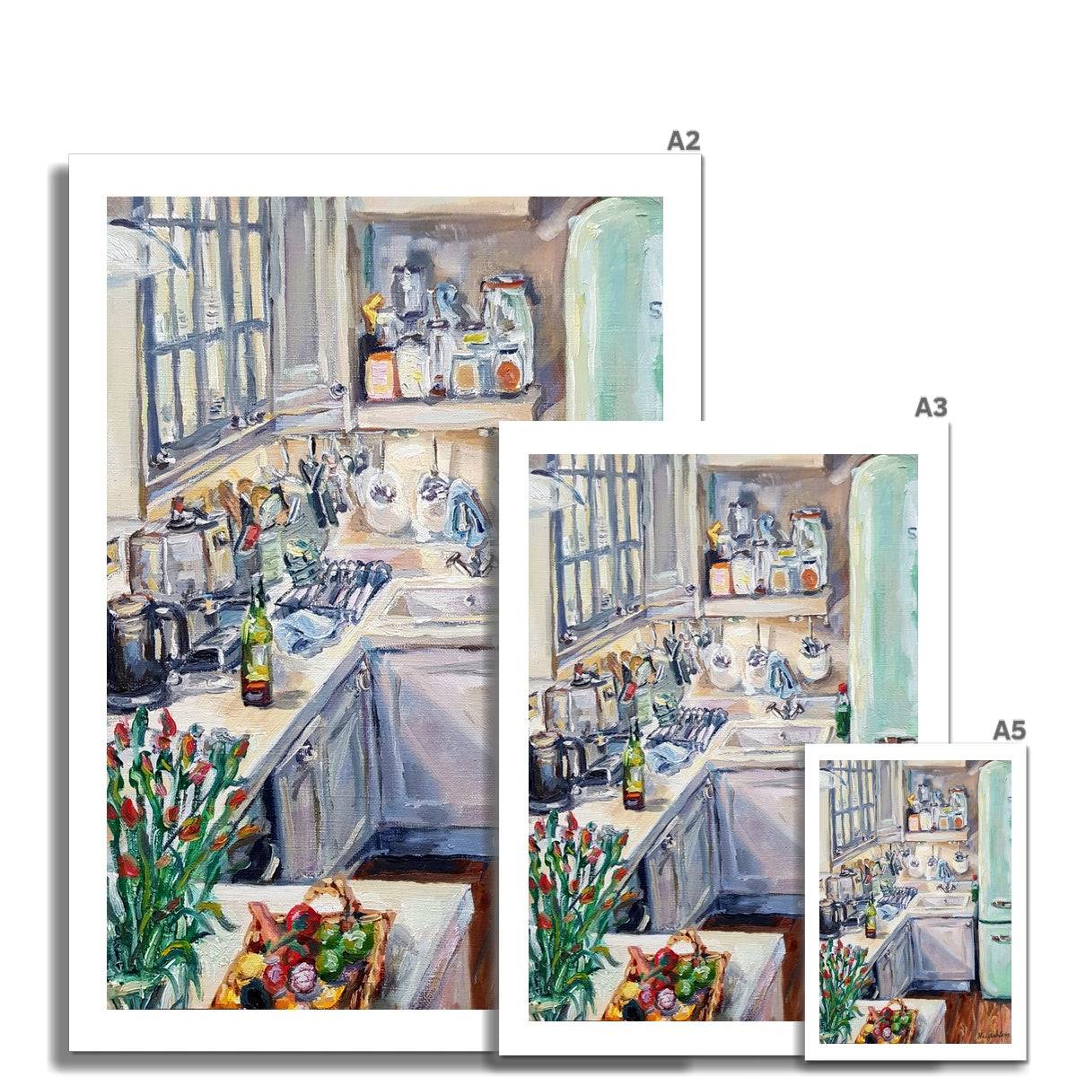 Kitchen Interior With Green Smeg Fridge And Wine | Print Prints Harriet Lawless Artist interior still life A3 / 12"x16.5" Unframed