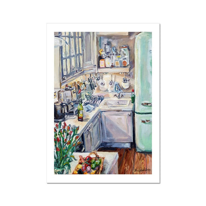 Kitchen Interior With Green Smeg Fridge And Wine | Print Prints Harriet Lawless Artist interior still life A3 / 12"x16.5" Unframed