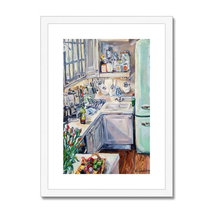 Kitchen Interior With Green Smeg Fridge And Wine | Print Prints Harriet Lawless Artist interior still life A3 / 12"x16.5" White Frame