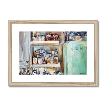 Kitchen Shelves With Green Smeg Fridge | Print Prints Harriet Lawless Artist interior still life A3 / 16.5"x12" Natural Frame