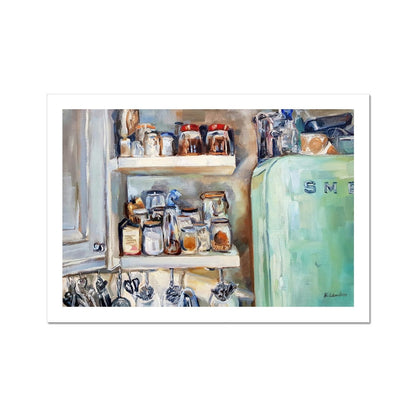 Kitchen Shelves With Green Smeg Fridge | Print Prints Harriet Lawless Artist interior still life A3 / 16.5"x12" Unframed