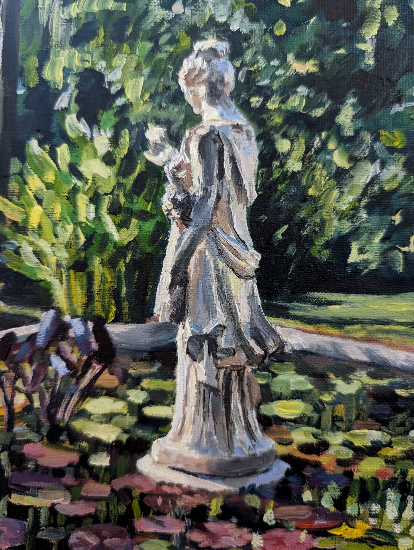 Late Afternoon Light On The Sculpture In The Pond | Original Painting Original Paintings Harriet Lawless Artist argentina still life