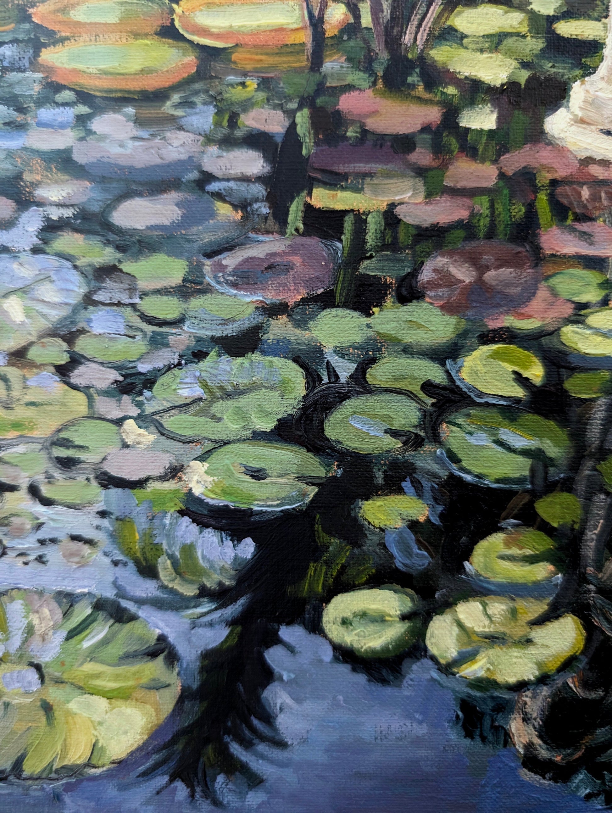 Late Afternoon Light On The Sculpture In The Pond | Original Painting Original Paintings Harriet Lawless Artist argentina flowers still life