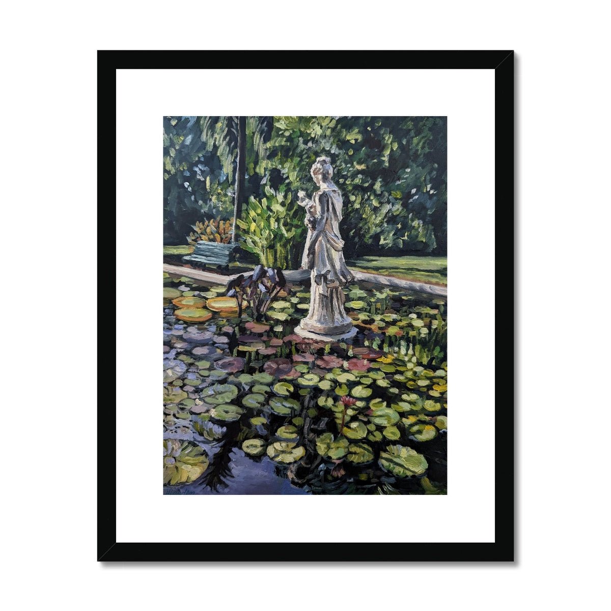 Late Afternoon Light On The Sculpture In The Pond | Print Prints Harriet Lawless Artist argentina flowers 16"x20" / 41x51cm Black Frame