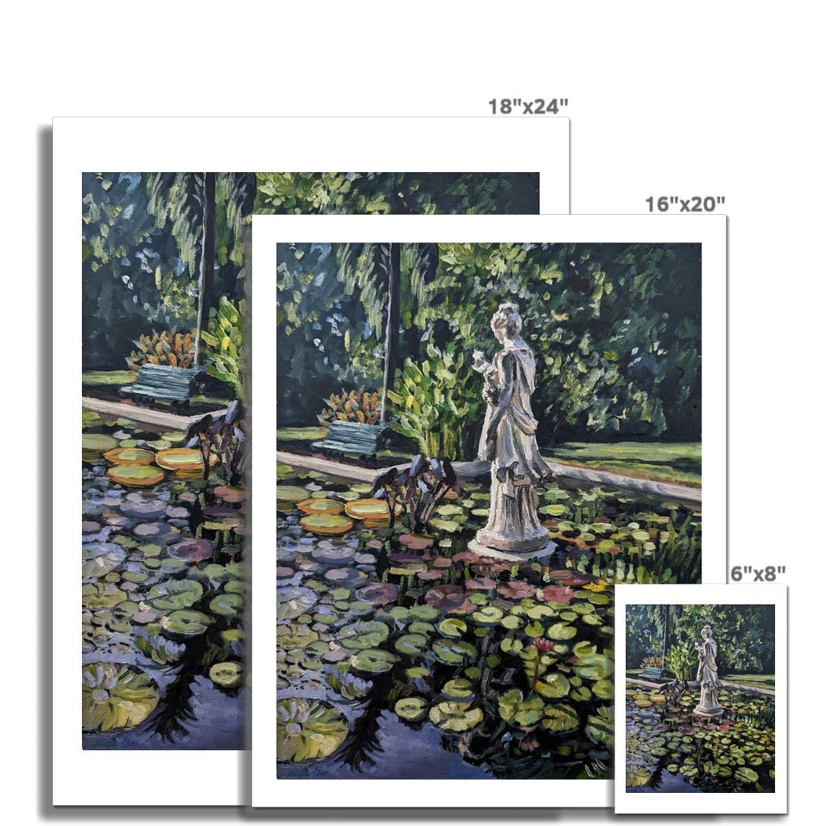 Late Afternoon Light On The Sculpture In The Pond | Print Prints Harriet Lawless Artist argentina flowers 16"x20" / 41x51cm Unframed