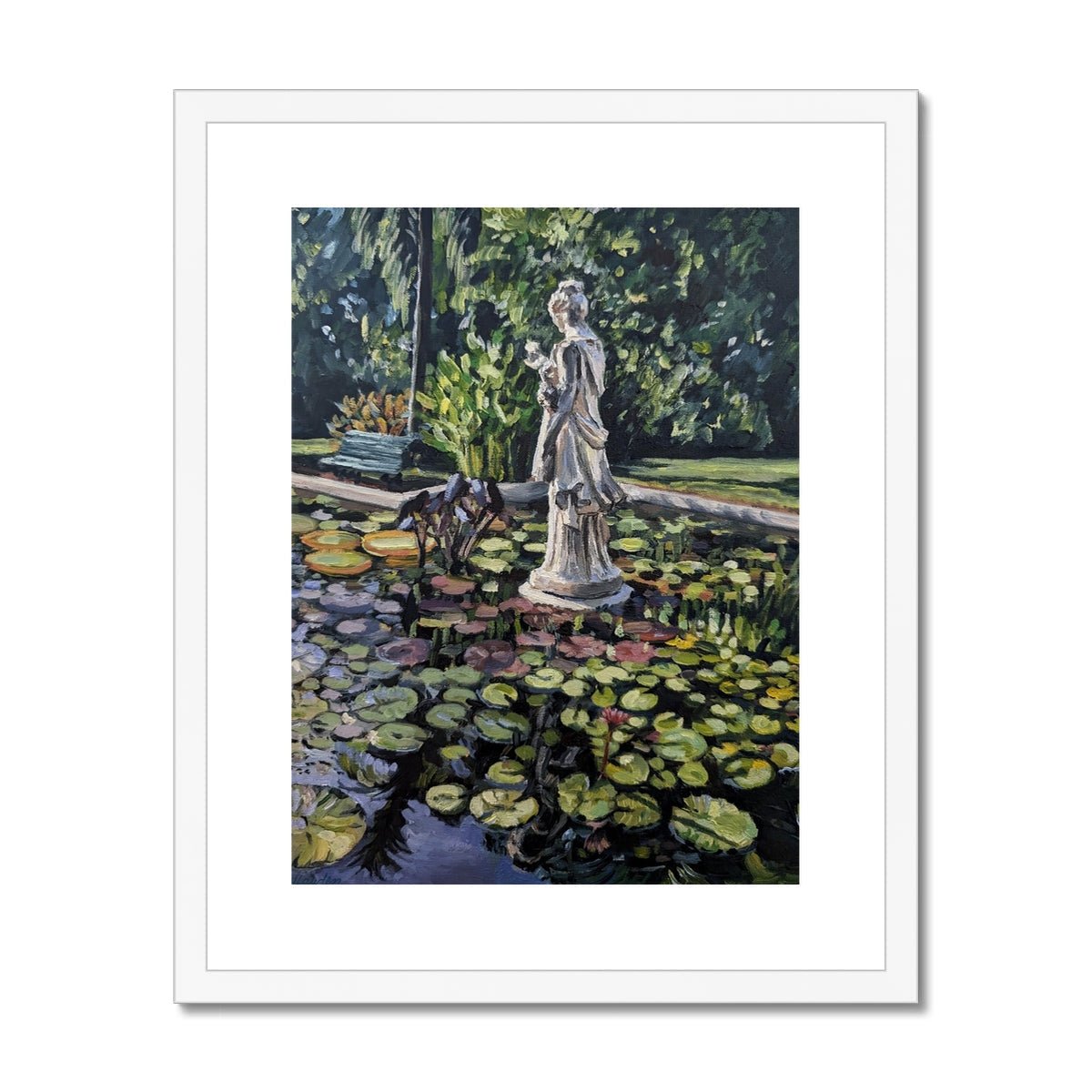 Late Afternoon Light On The Sculpture In The Pond | Print Prints Harriet Lawless Artist argentina flowers 16"x20" / 41x51cm White Frame