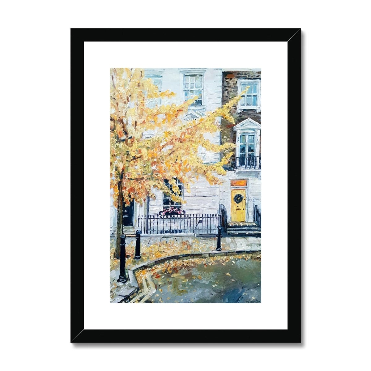 Late Autumn in Pimlico, With A Yellow Door | Print Prints Harriet Lawless Artist england A3 / 12"x16.5" Black Frame