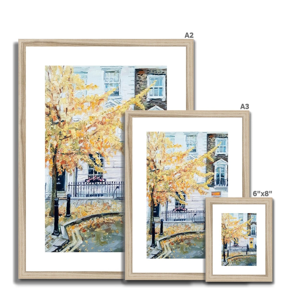 Late Autumn in Pimlico, With A Yellow Door | Print Prints Harriet Lawless Artist england A3 / 12"x16.5" Natural Frame