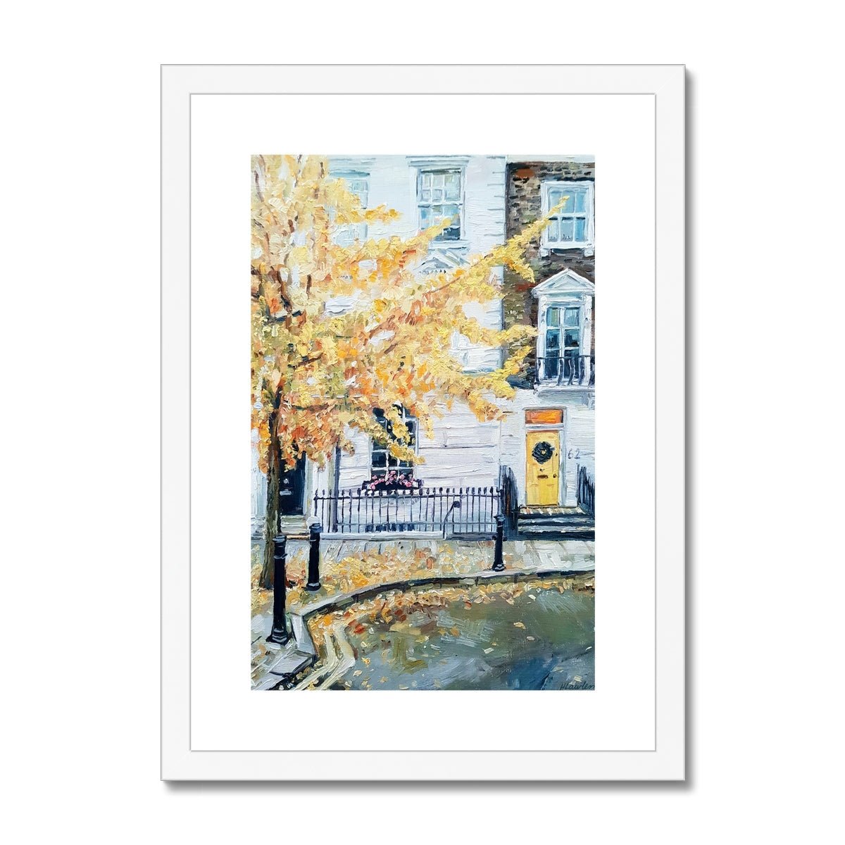 Late Autumn in Pimlico, With A Yellow Door | Print Prints Harriet Lawless Artist england A3 / 12"x16.5" White Frame