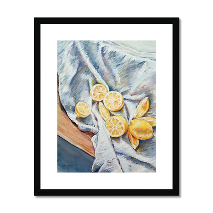 Lemons On A Blue Cloth | Print Prints Harriet Lawless Artist fruit still life 16"x20" / 41x51cm Black Frame