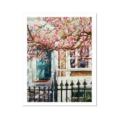 London House With A Green Door And Magnolia Tree | Print Prints Harriet Lawless Artist england 16"x20" / 41x51cm Unframed