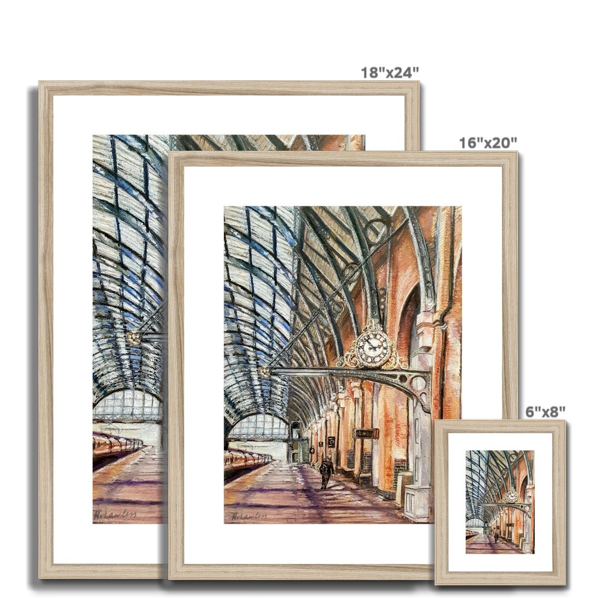 London Kings Cross Train Station | Print Prints Harriet Lawless Artist england 16"x20" / 41x51cm Natural Frame