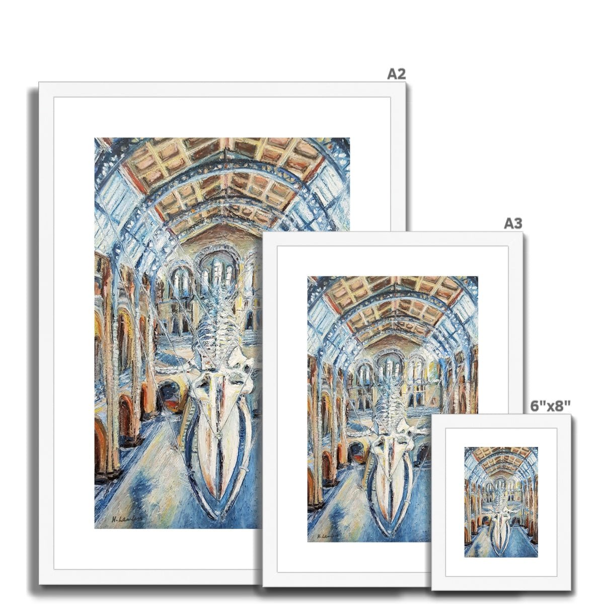 London Natural History Museum Whale | Print Prints Harriet Lawless Artist england A3 / 12"x16.5" Natural Frame