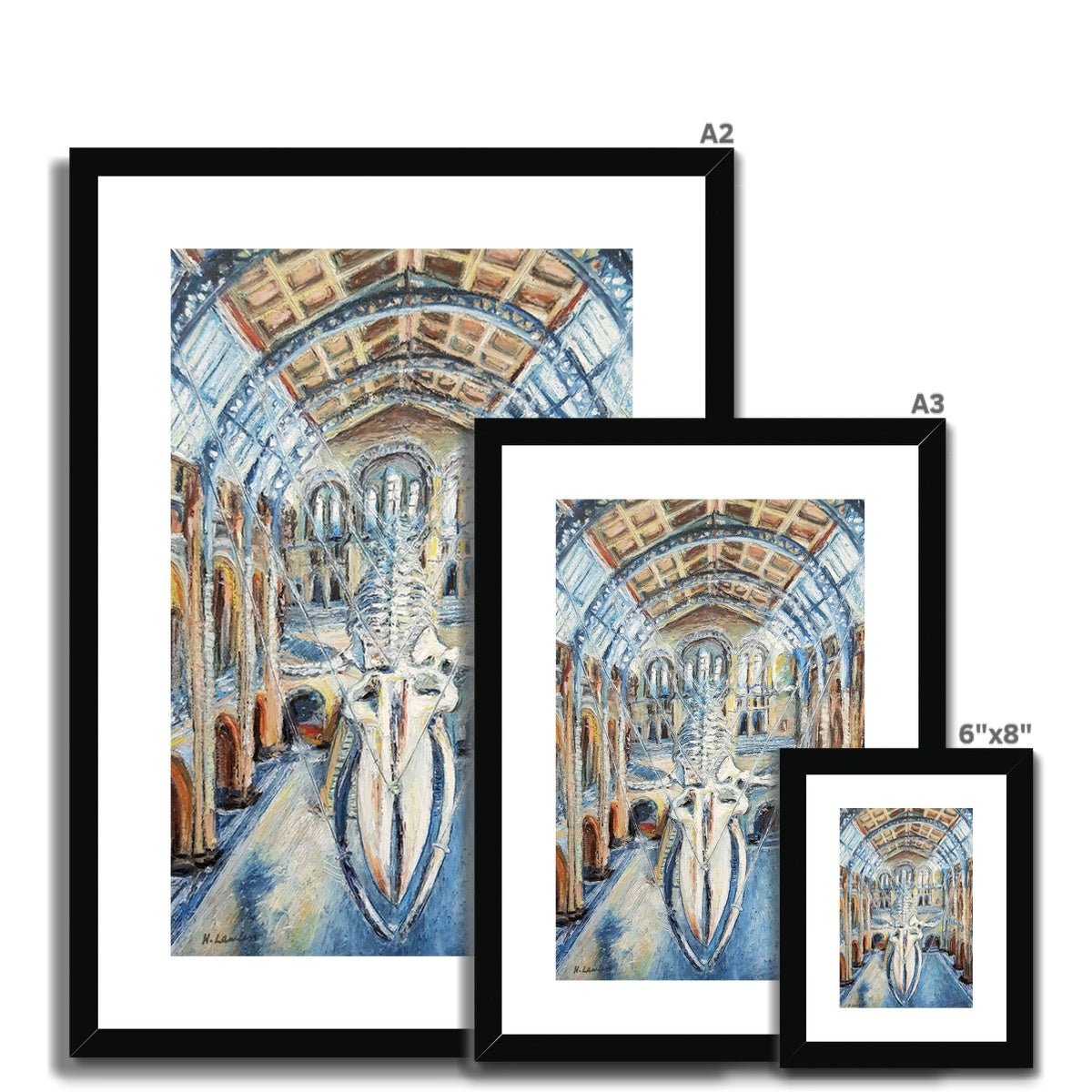 London Natural History Museum Whale | Print Prints Harriet Lawless Artist england A3 / 12"x16.5" Natural Frame