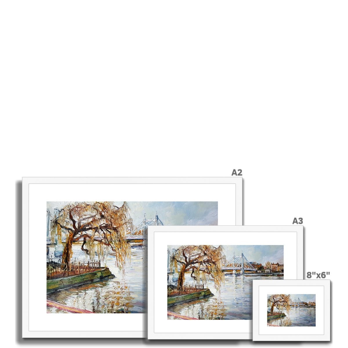 London Thames View, From Battersea Park To Albert Bridge | Print Prints Harriet Lawless Artist england A3 / 16.5"x12" Natural Frame