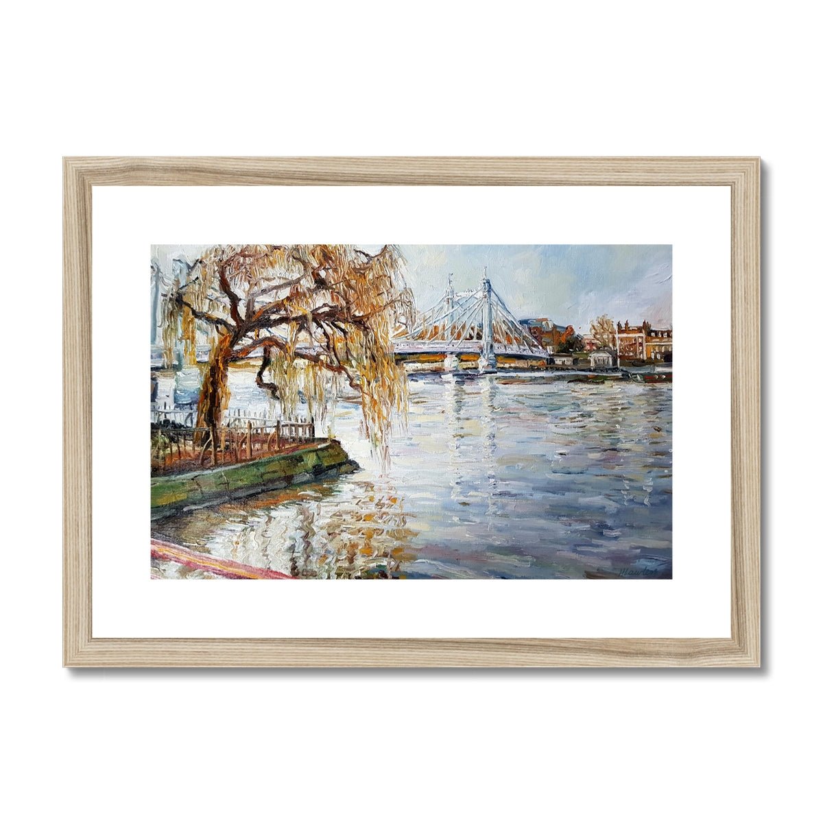 London Thames View, From Battersea Park To Albert Bridge | Print Prints Harriet Lawless Artist england A3 / 16.5"x12" Natural Frame