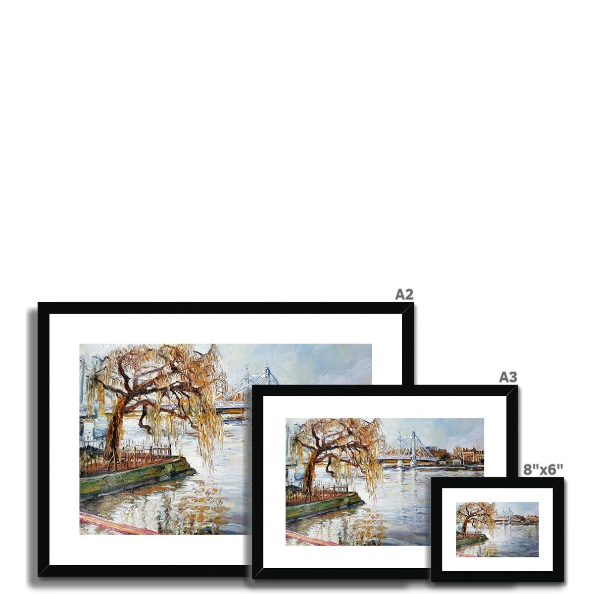 London Thames View, From Battersea Park To Albert Bridge | Print Prints Harriet Lawless Artist england A3 / 16.5"x12" Natural Frame