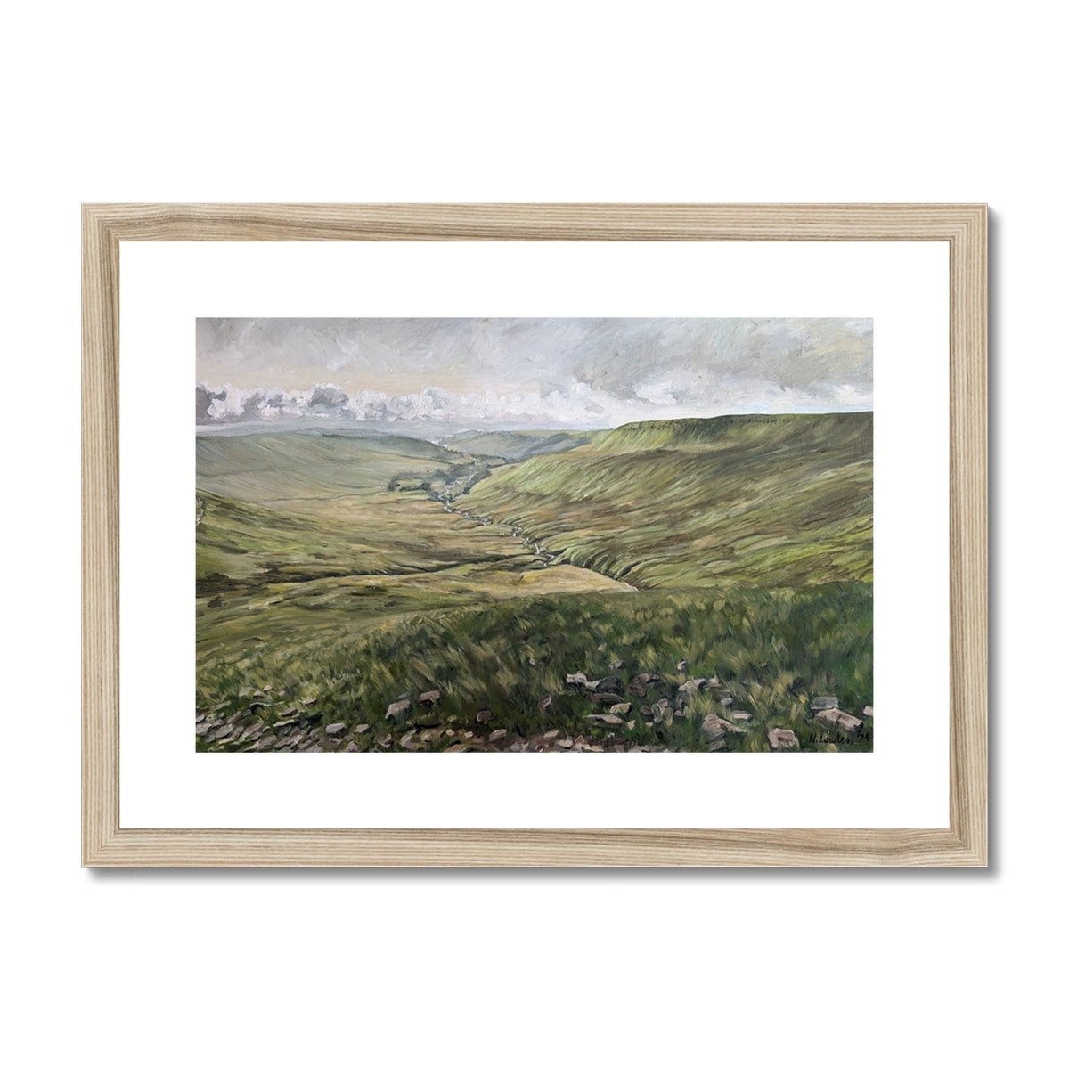 Morning Greens in the Brecon Beacons | Print Prints Harriet Lawless Artist wales A3 / 16.5"x12" Natural Frame