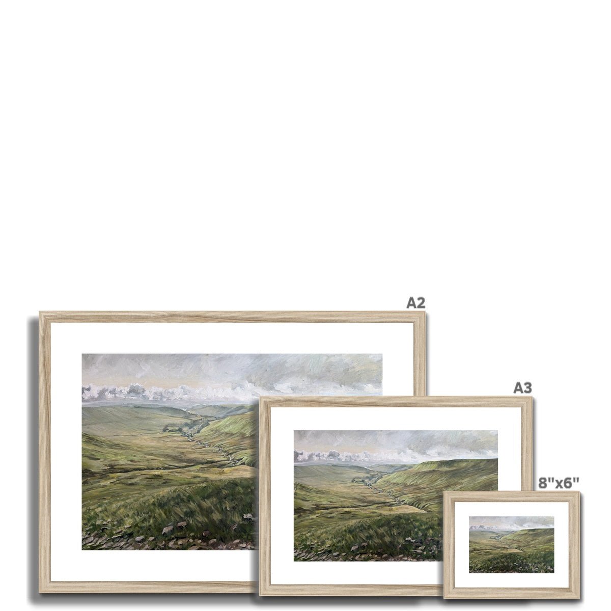 Morning Greens in the Brecon Beacons | Print Prints Harriet Lawless Artist wales A3 / 16.5"x12" Natural Frame