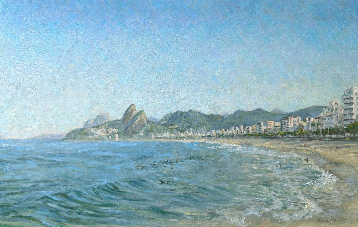 Morning Moonset, Winter On Ipanema Beach | Original Painting Original Paintings Harriet Lawless Artist brazil