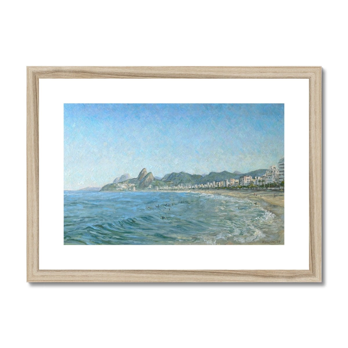 Morning Moonset, Winter On Ipanema Beach | Print Prints Harriet Lawless Artist brazil A3 / 16.5"x12" Natural Frame