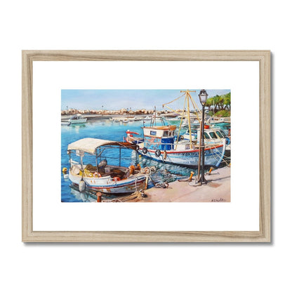 Nea Chora Marina Fishing Boats | Print Prints Harriet Lawless Artist greece 16"x12" / 41x30cm Natural Frame