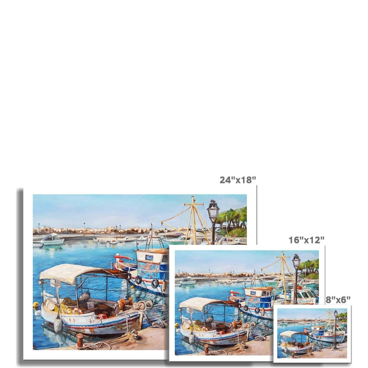 Nea Chora Marina Fishing Boats | Print Prints Harriet Lawless Artist greece 16"x12" / 41x30cm Unframed