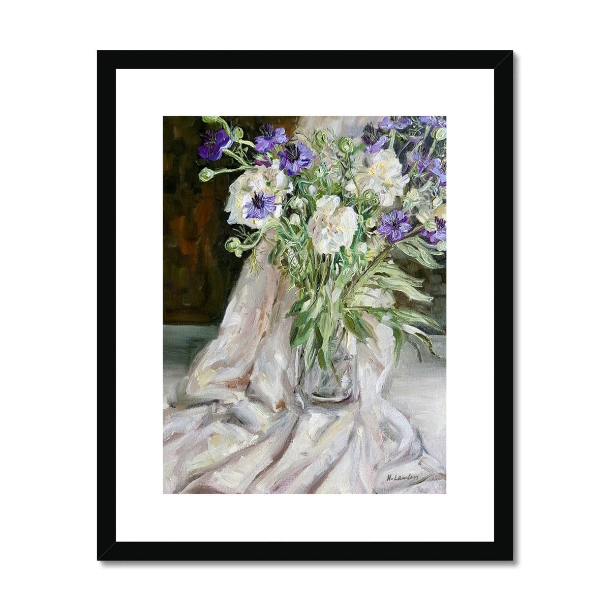 Nigella And Peonies | Print Prints Harriet Lawless Artist flowers still life 16"x20" / 41x51cm Black Frame