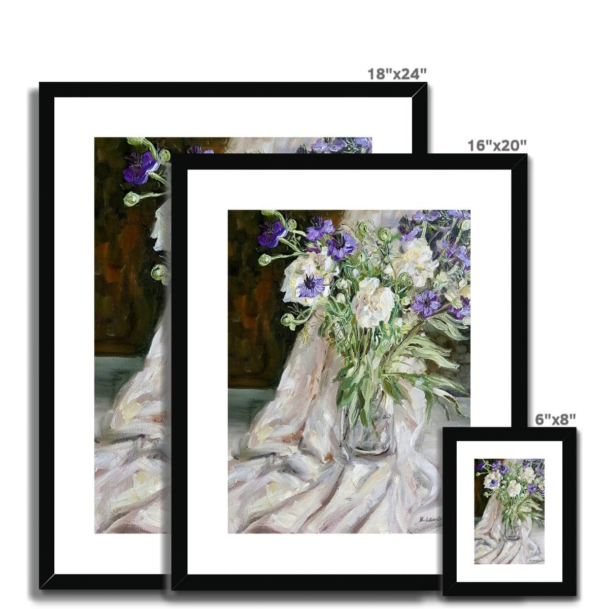 Nigella And Peonies | Print Prints Harriet Lawless Artist flowers still life 16"x20" / 41x51cm Natural Frame