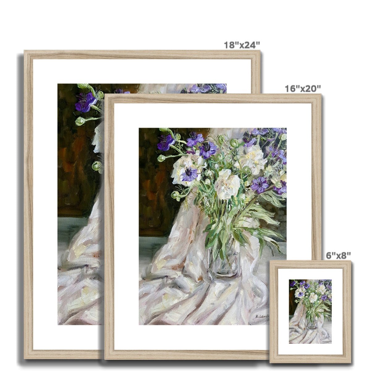 Nigella And Peonies | Print Prints Harriet Lawless Artist flowers still life 16"x20" / 41x51cm Natural Frame