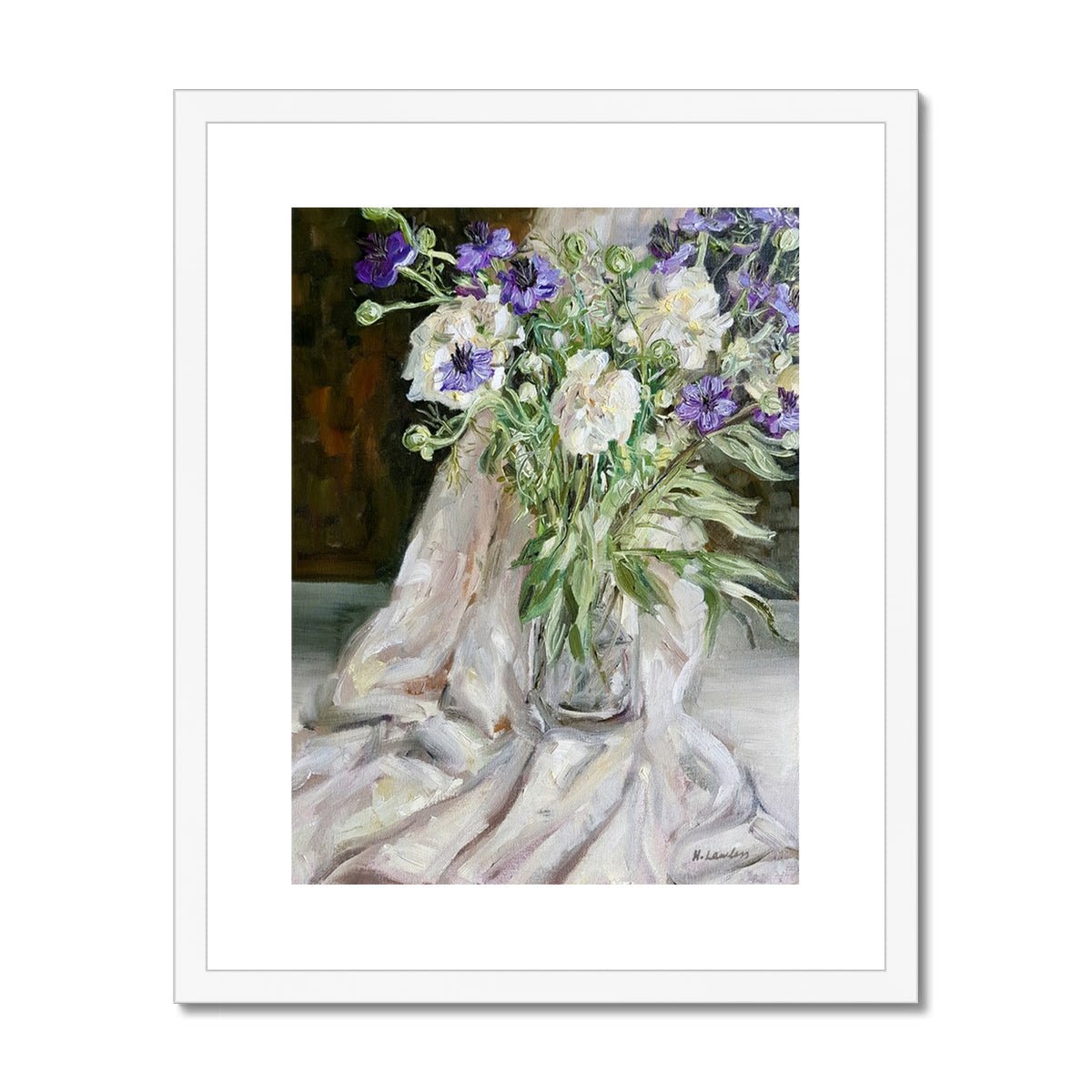 Nigella And Peonies | Print Prints Harriet Lawless Artist flowers still life 16"x20" / 41x51cm White Frame