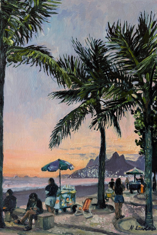 Orange sunset, Ipanema Beach | Original Painting Original Paintings Harriet Lawless Artist brazil