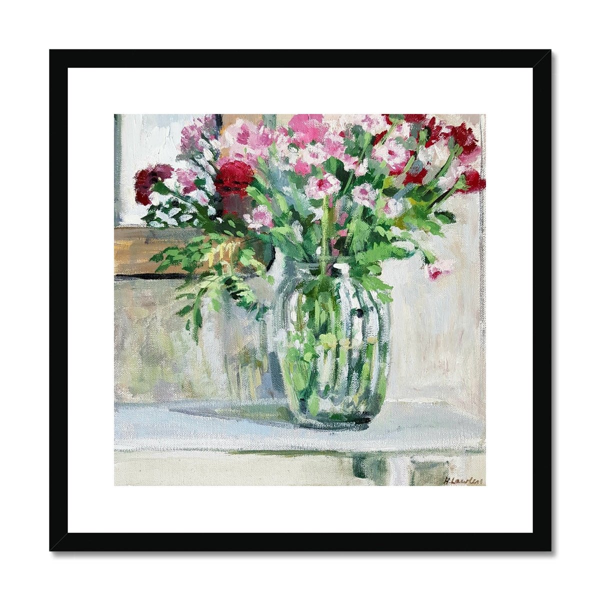 Pink Flowers | Print Prints Harriet Lawless Artist flowers 20"x20" / 51x51cm Black Frame