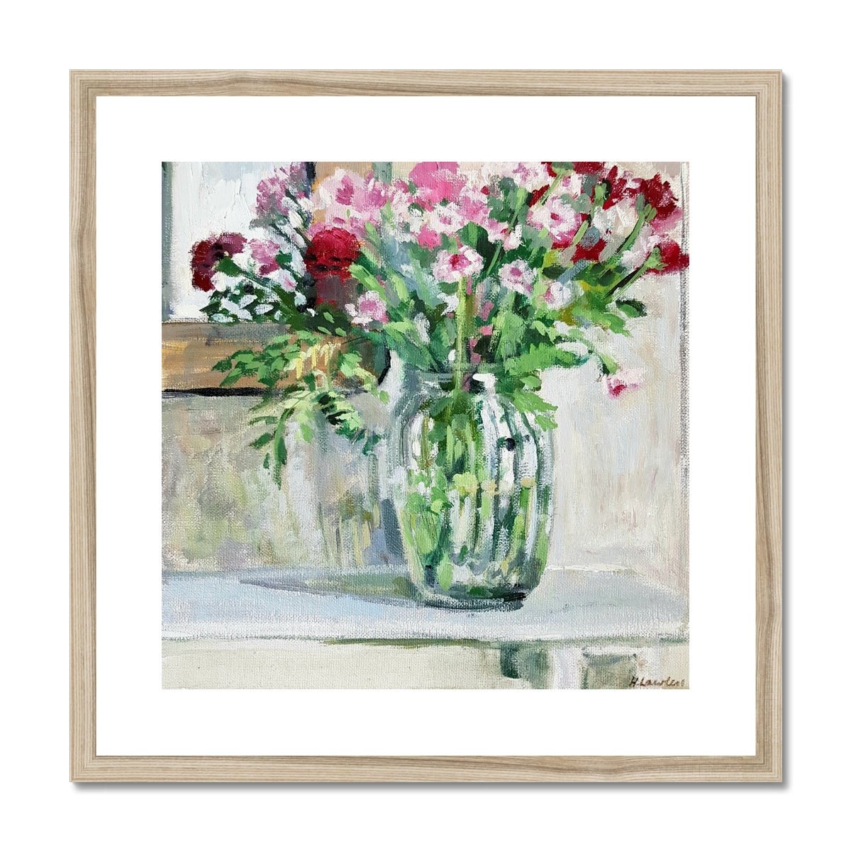 Pink Flowers | Print Prints Harriet Lawless Artist flowers 20"x20" / 51x51cm Natural Frame