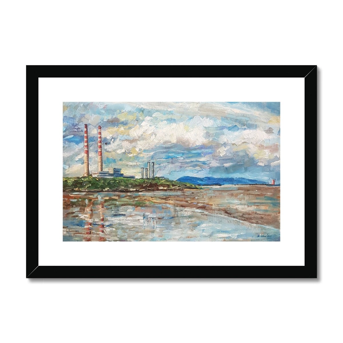 Poolbeg Chimneys On A Bright Cloudy Day | Print Prints Harriet Lawless Artist ireland A3 / 16.5"x12" Black Frame