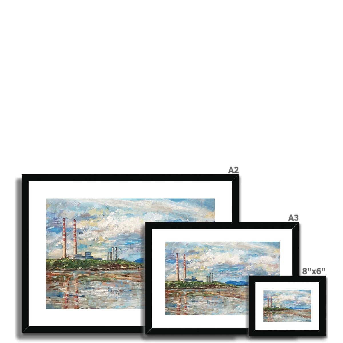 Poolbeg Chimneys On A Bright Cloudy Day | Print Prints Harriet Lawless Artist ireland A3 / 16.5"x12" Natural Frame