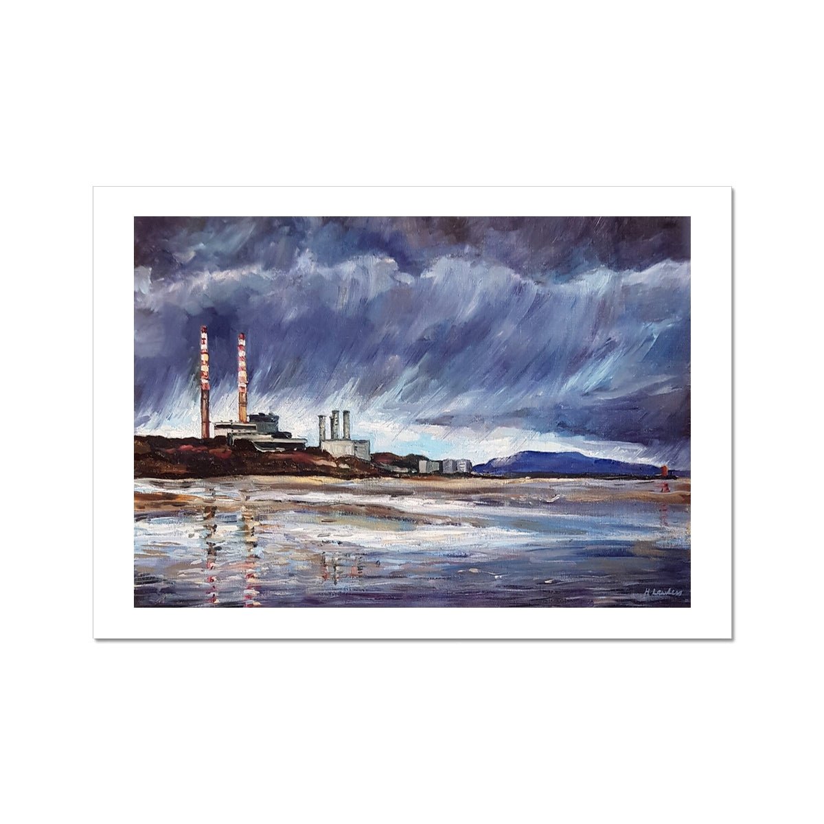 Poolbeg Chimneys With Moody Dark Clouds | Print Prints Harriet Lawless Artist ireland rainy A3 / 16.5"x12" Unframed