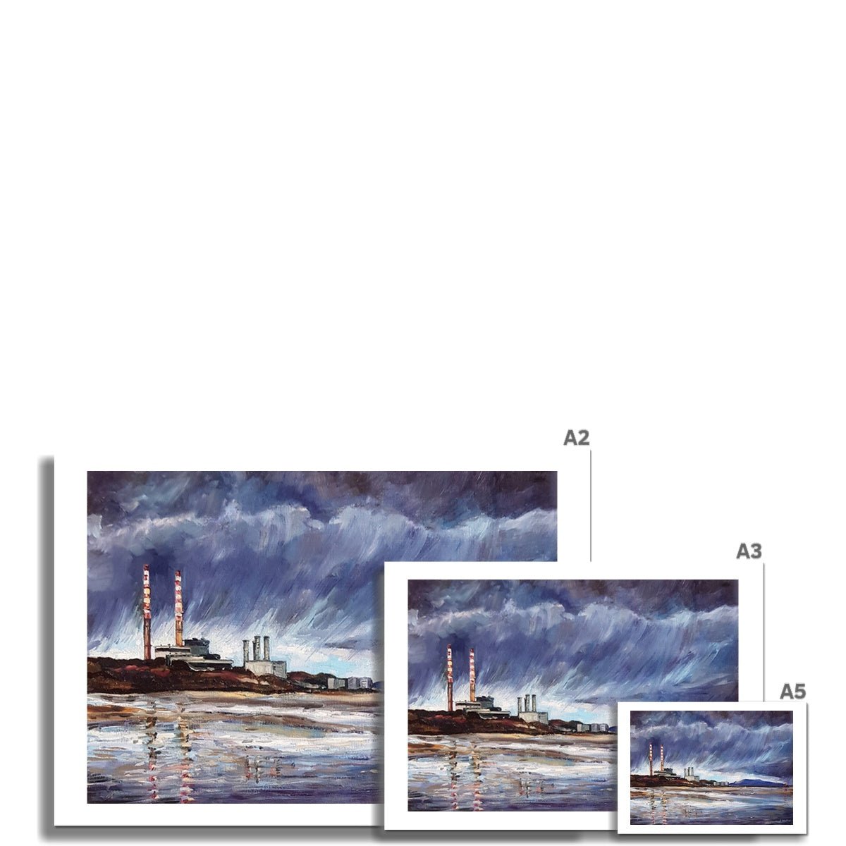 Poolbeg Chimneys With Moody Dark Clouds | Print Prints Harriet Lawless Artist ireland rainy A3 / 16.5"x12" Unframed