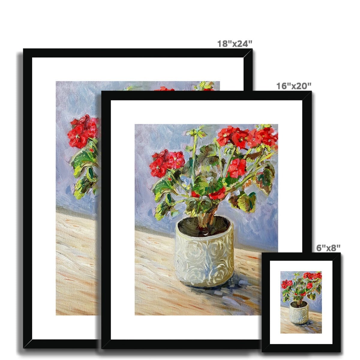 Potted Red Geranium | Print Prints Harriet Lawless Artist flowers still life 16"x20" / 41x51cm Natural Frame