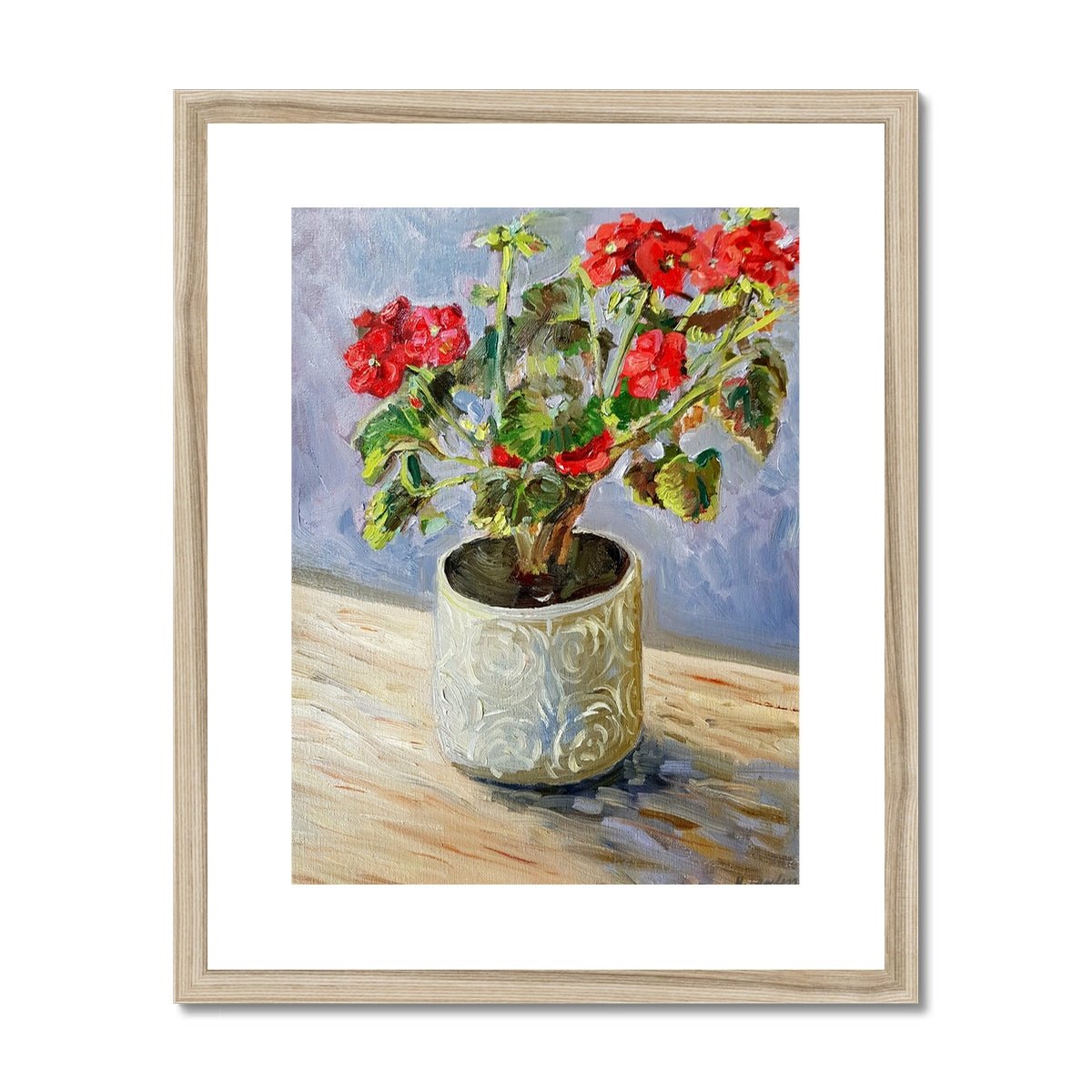 Potted Red Geranium | Print Prints Harriet Lawless Artist flowers still life 16"x20" / 41x51cm Natural Frame