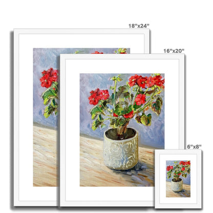 Potted Red Geranium | Print Prints Harriet Lawless Artist flowers still life 16"x20" / 41x51cm Natural Frame