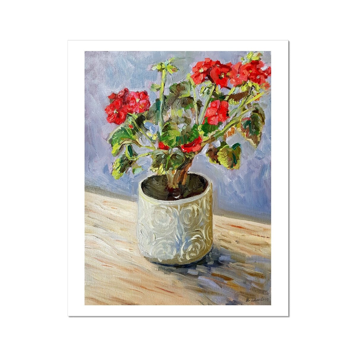 Potted Red Geranium | Print Prints Harriet Lawless Artist flowers still life 16"x20" / 41x51cm Unframed