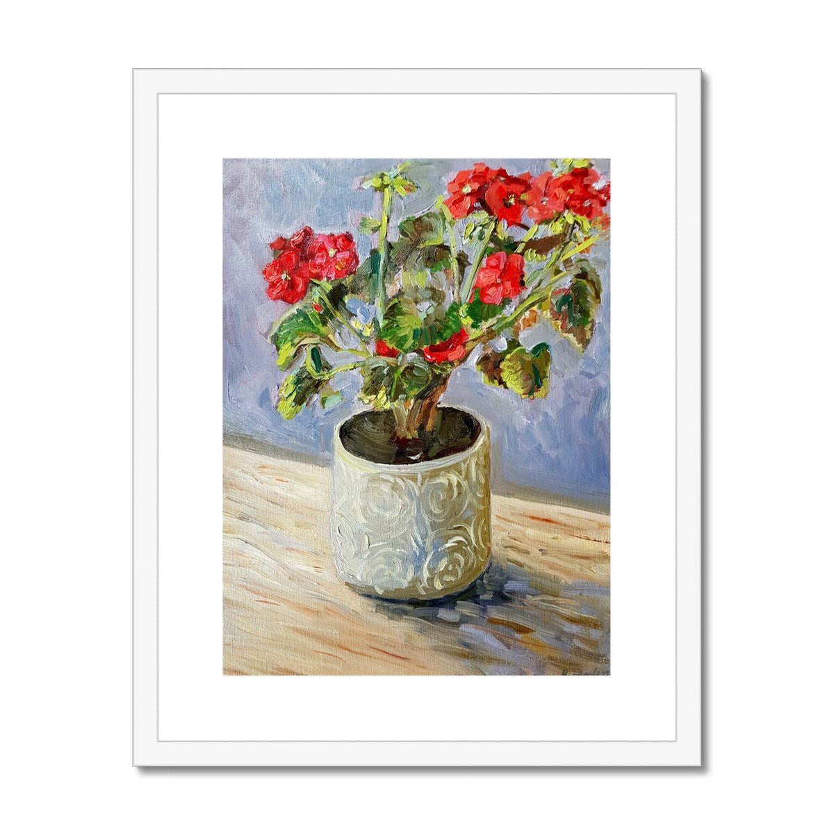 Potted Red Geranium | Print Prints Harriet Lawless Artist flowers still life 16"x20" / 41x51cm White Frame