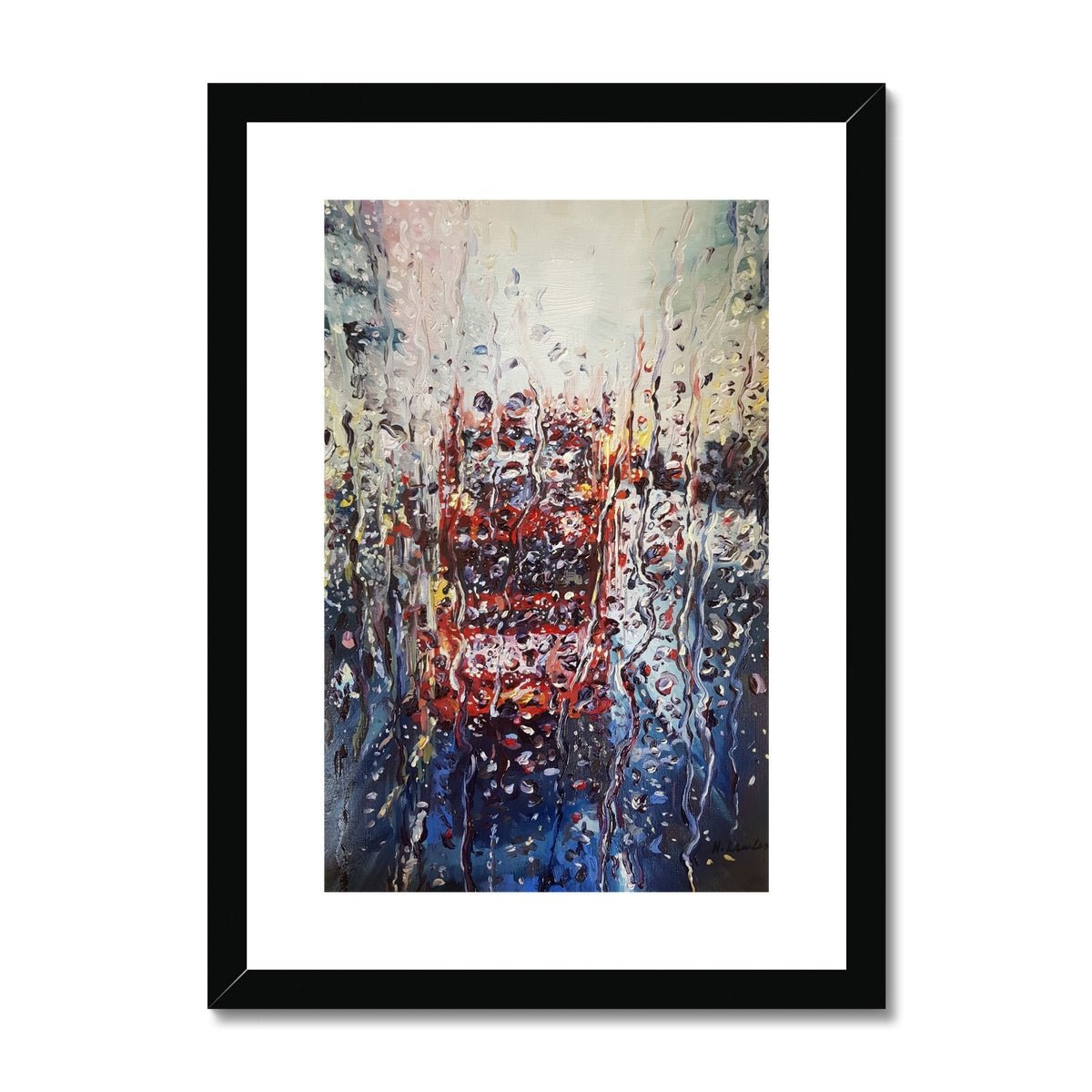 Rainy London Bus At Night | Print Prints Harriet Lawless Artist england rainy A3 / 12"x16.5" Black Frame