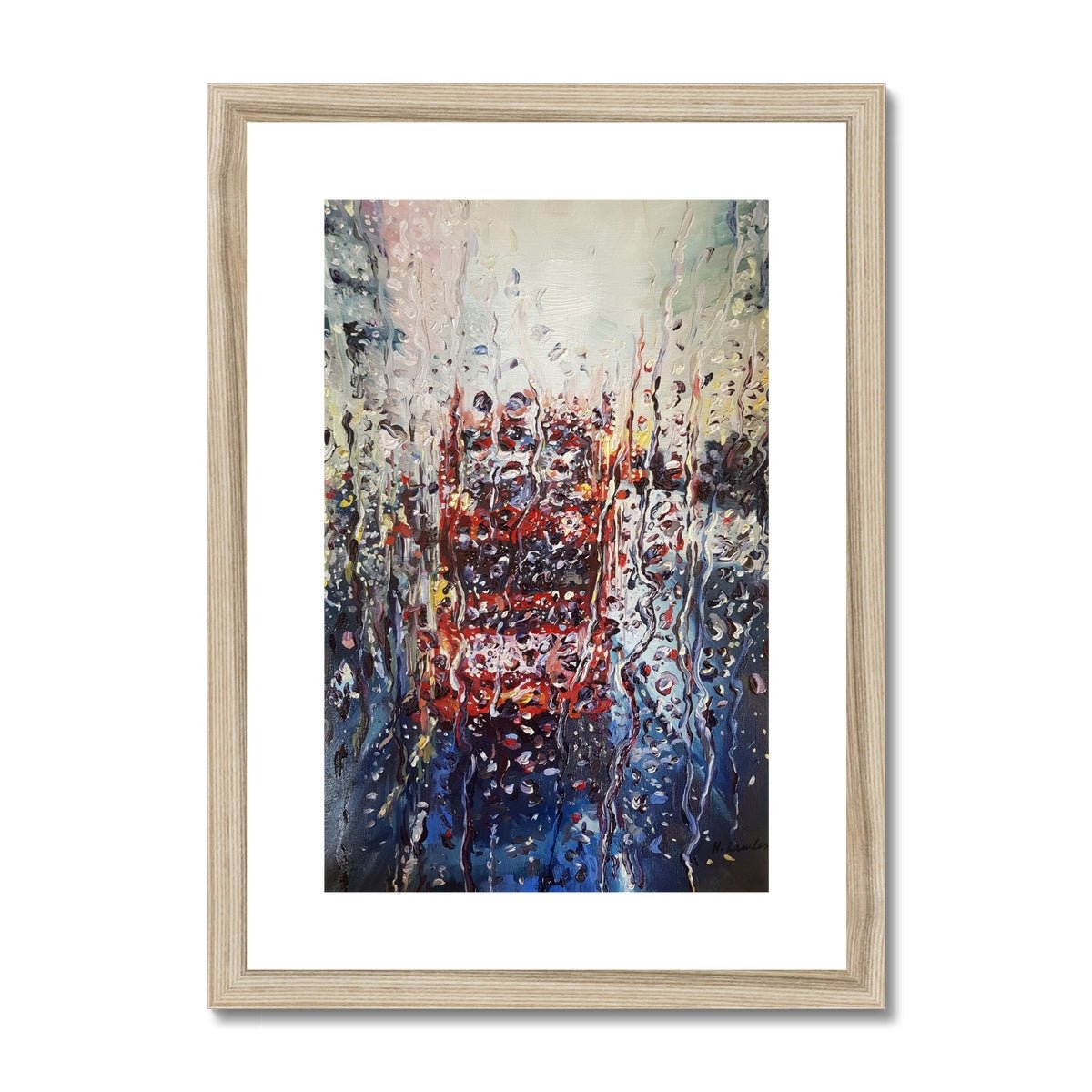 Rainy London Bus At Night | Print Prints Harriet Lawless Artist england rainy A3 / 12"x16.5" Natural Frame