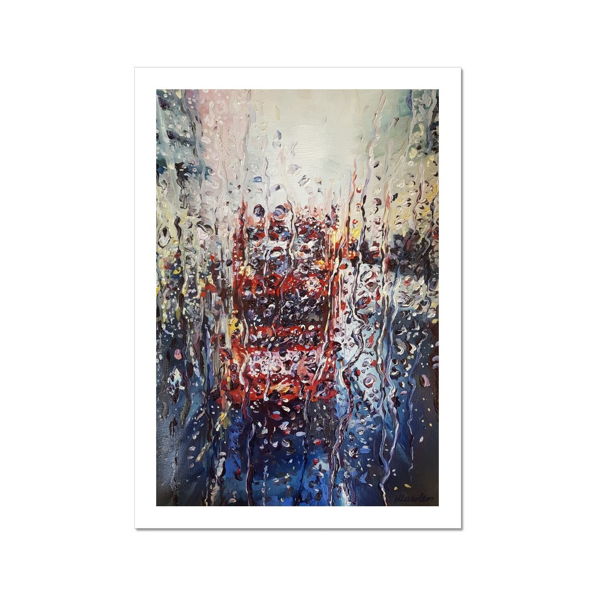 Rainy London Bus At Night | Print Prints Harriet Lawless Artist england rainy A3 / 12"x16.5" Unframed